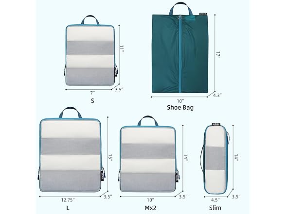 6 Pc Light Compression Packing Cubes