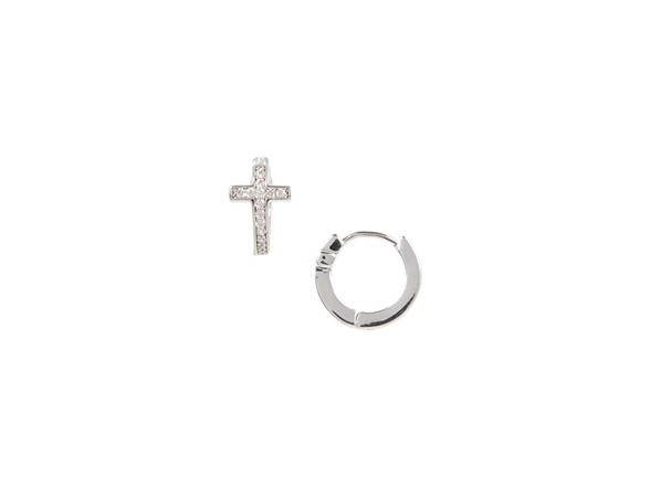 White Gold Plated Cross Huggie Earring
