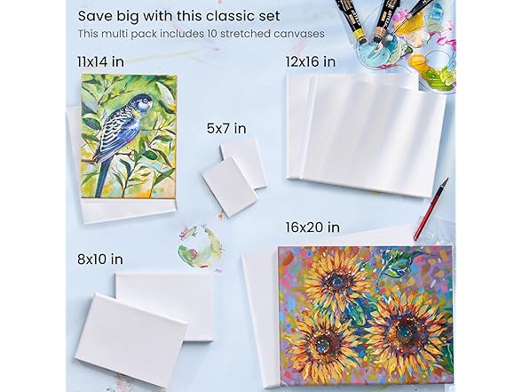 ARTEZA Stretched Canvas Multipack of 10