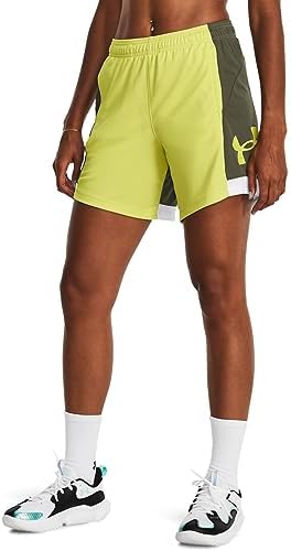 Under Armour Womens Baseline 6" Basketball Shorts, (743) Lime Yellow/Marine OD Green/Lime Yellow, X-Large