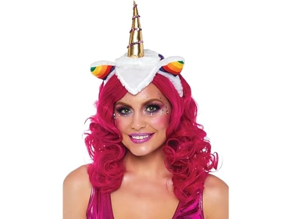 Unicorn Headband Costume w Rainbow Wig