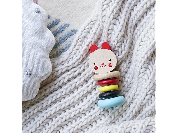 Petit Collage Wooden Bunny Baby Rattle