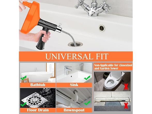 33 Feet Drain Snake Auger, Plumbing Snake Drain Hair Clog Removal