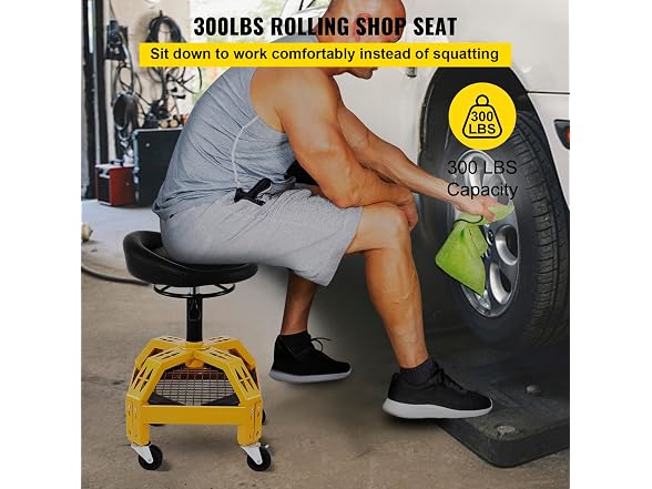 Rolling Garage Stool, 300LBS Capacity 28.7in