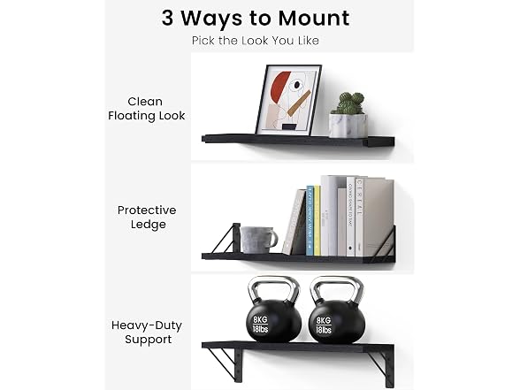 BAYKA 4pc Wood Floating Bathroom Shelves