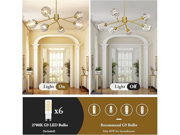 TOBUSA 6-Light Gold Crystal Sputnik Chandelier