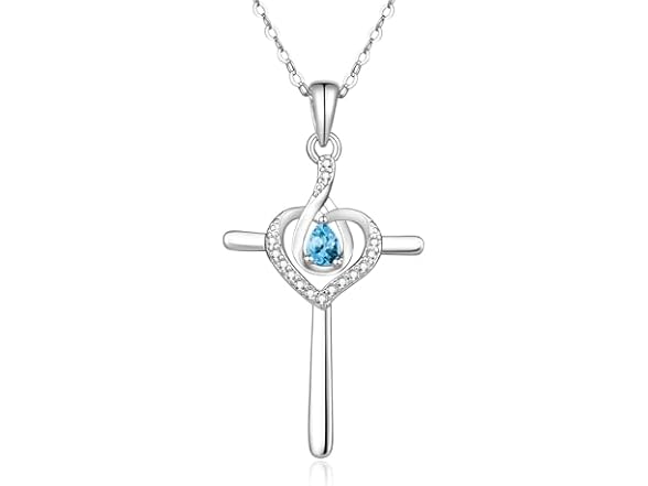Sterling Silver Cross Birthstone Necklace