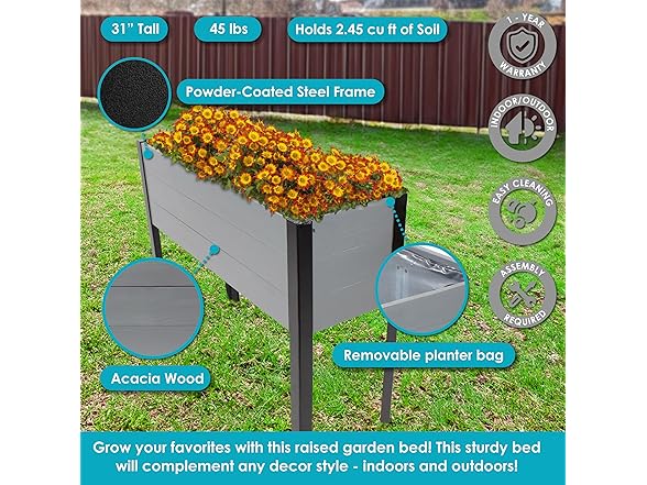 Sunnydaze Acacia Wood Raised Garden Bed with Legs