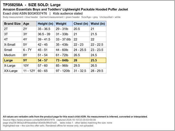 Size Chart