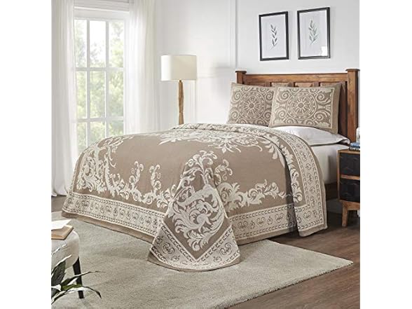 Superior Cotton Blend Bedspread Set Jacquard Floral
