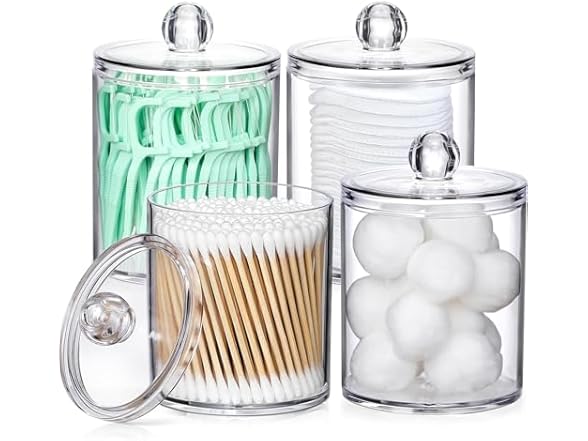 4 Pack Acrylic Qtip Holder Dispenser