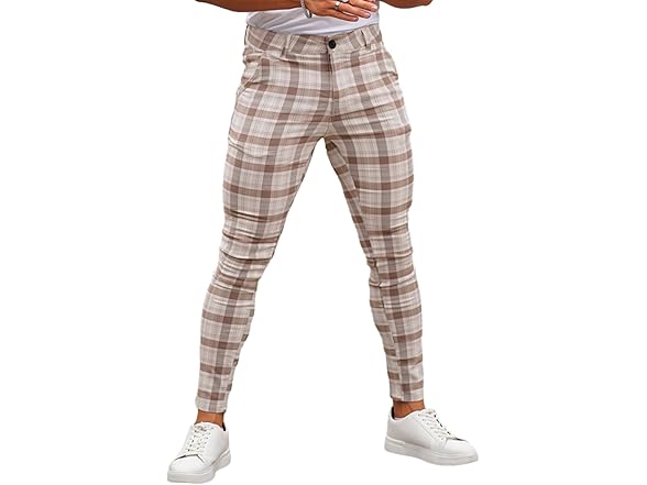 slim fit dress slacks HolloMen Gray Plaid Slim-Fit Men's Dress Pants