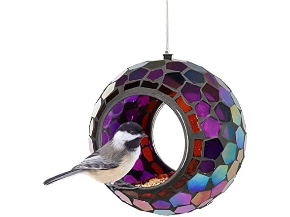 Sunnydaze 6-Inch Glass Mosaic Hanging Bird Feeder