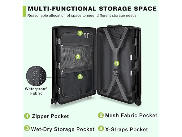 AnyZip Luggage PC+ABS Aluminum Frame Zipperless Checked Luggage Hard Shell Suitcase with TSA Lock Double Spinner Wheels 28 Inch Black (Open Box)
