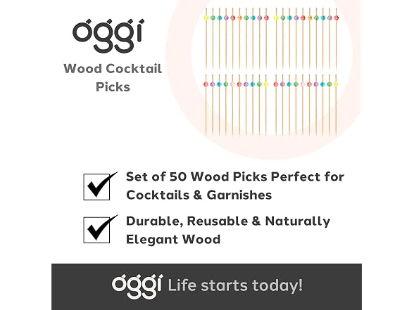 OGGI Wooden Cocktail Picks Sticks 50 pcs 
