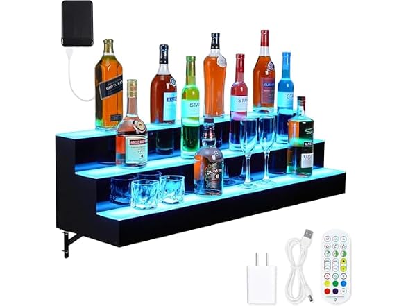 30'' LED Lighted Liquor Bottle Shelf, 3 Tier