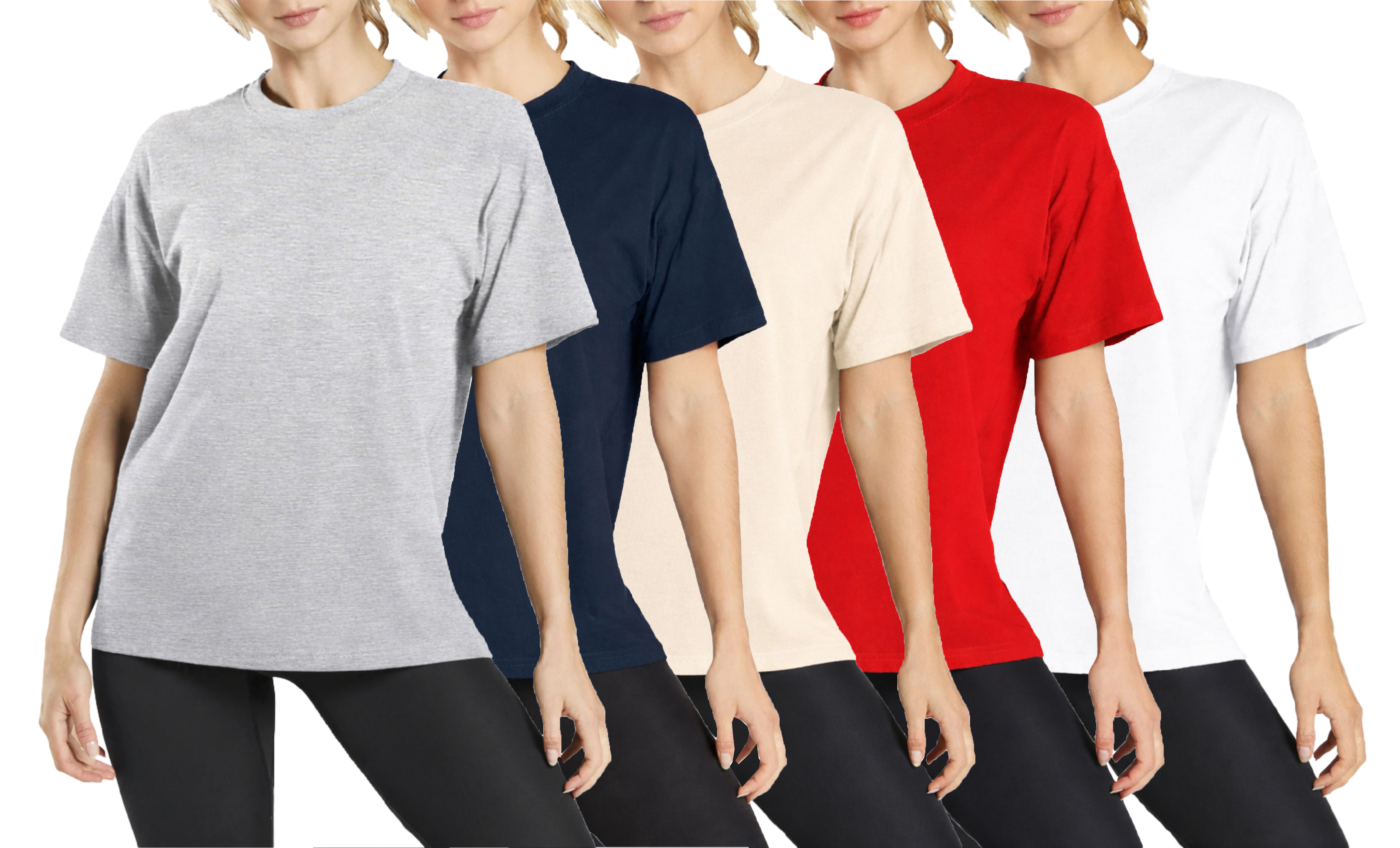 5Pk Womens Loose Fit S/S Crew Neck Tee - Gallery 9