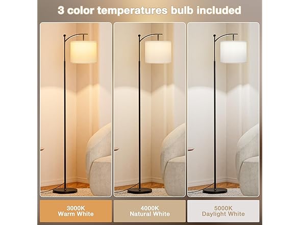 60" Floor Lamp With 3 Color Temperatures