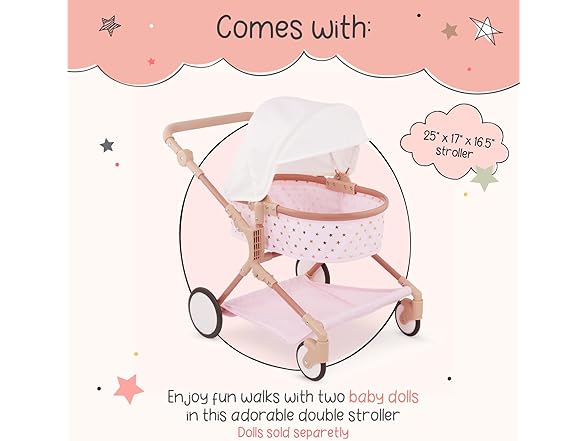 LullaBaby – 14-Inch Accessories – Pink Toy Stroller