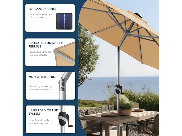BLUU 9 Ft Patio Umbrella with Solar LED
