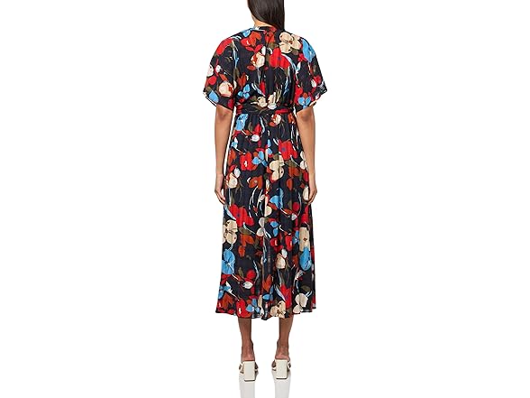 HALSTON H Womens Short Sleeve V-Neck Dress