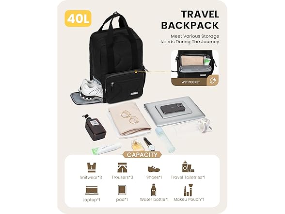 OutSpry Large Travel Backpack Women, 40L