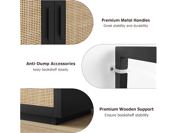 GAOMON 5-Tier Rattan Bookshelf, Black