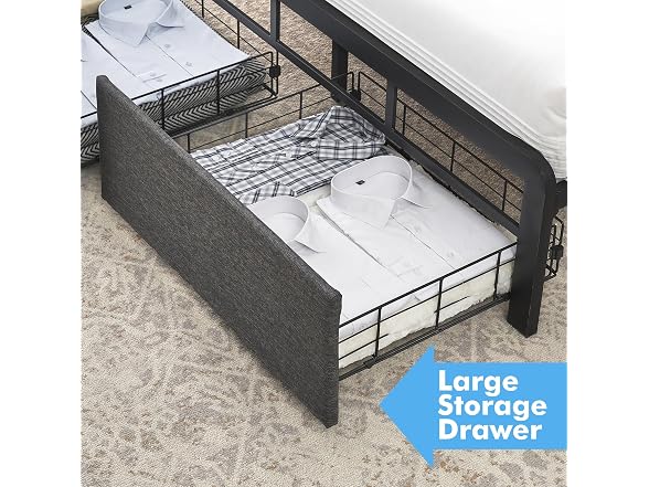 GAOMON Queen Bed w/ Drawers, LED, Grey