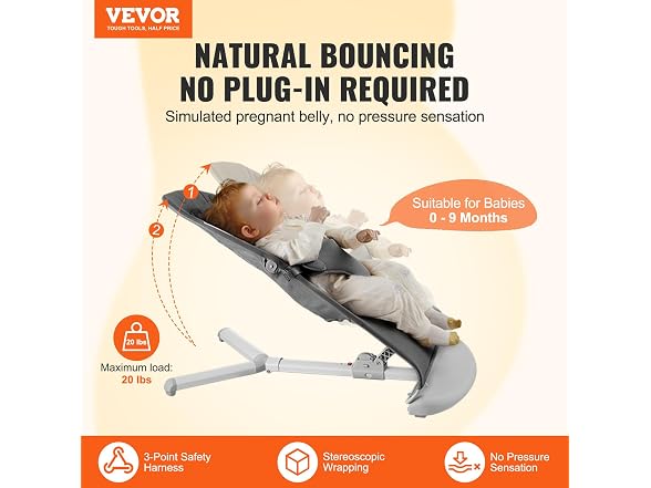 Baby Bouncer, Folding Bouncer Seat for 3-Point