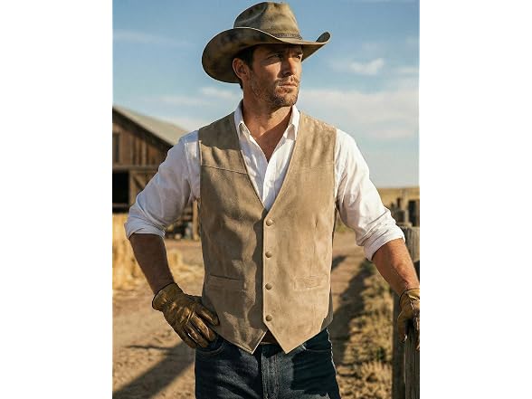 Coofandy Men (S) Western Vest Suede Cowboy Vest