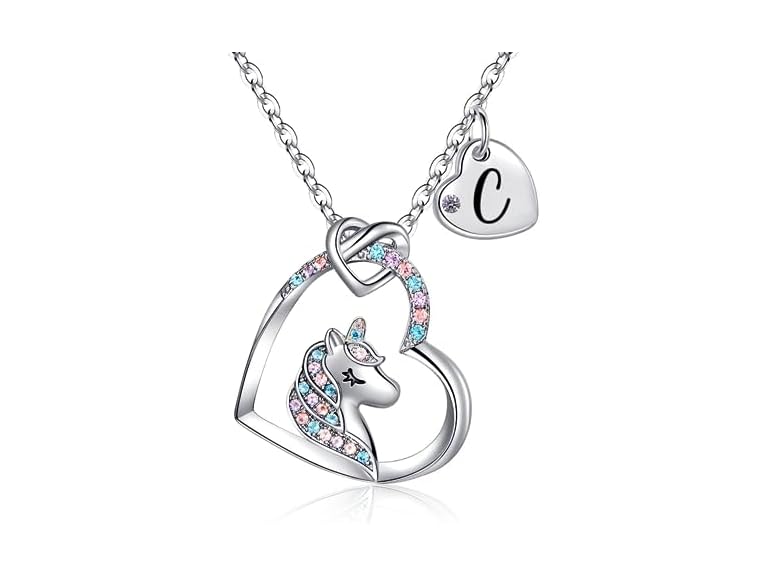 Rucher Unicorn Necklace for Girls Kids with Personalized Initial Heart Pendant, 18K Gold Fashion Jewelry for Girls, Colorful Heart Necklace for Birthday Gifts.