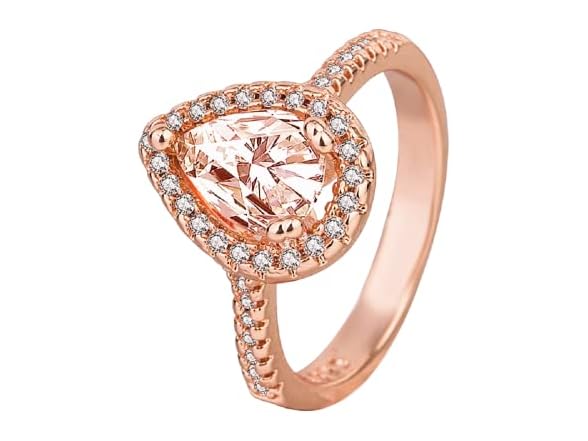 Yuren Wedding Rings Rose Gold Filled Pear Cut Crystal (6)