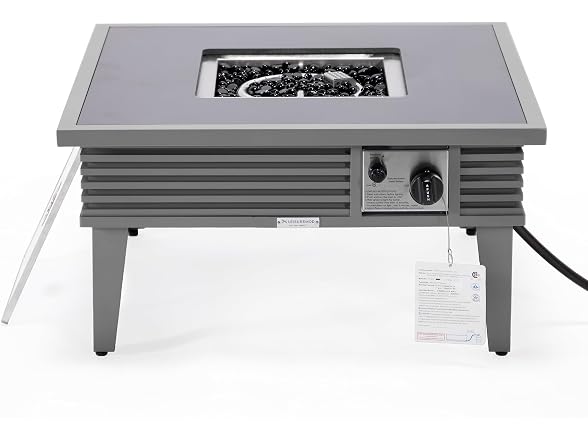 LeisureMod Walbrooke Modern Outdoor Square Fire Pit Table with Slats