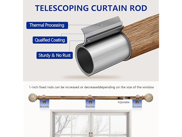 UNCONSIL Wood Grain Leaf Curtain Rod 1"