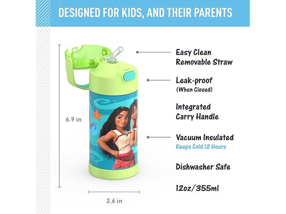 THERMOS Water Bottle with Straw, 12oz, Moana 2