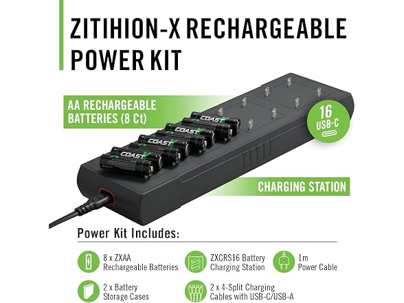 Coast Zithion-X AA Rechargeable Batteries & Charging Station