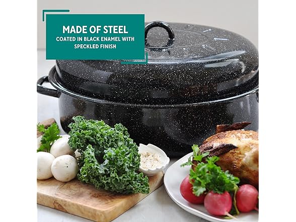 MIRRO 18in Enamel Oval Roaster with Lid, Black