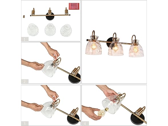 KSANA Black Gold Bathroom Light Fixtures, 3 Light