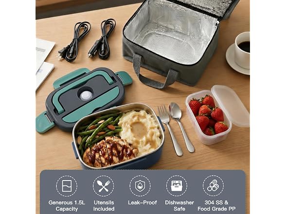 MEGAWISE Electric Lunch Box 1.5L, 3-in-1 Food Warmer