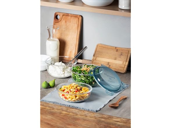 6.25 oz. Round Glass Food Storage Container, Gray Lid, Set of 12
