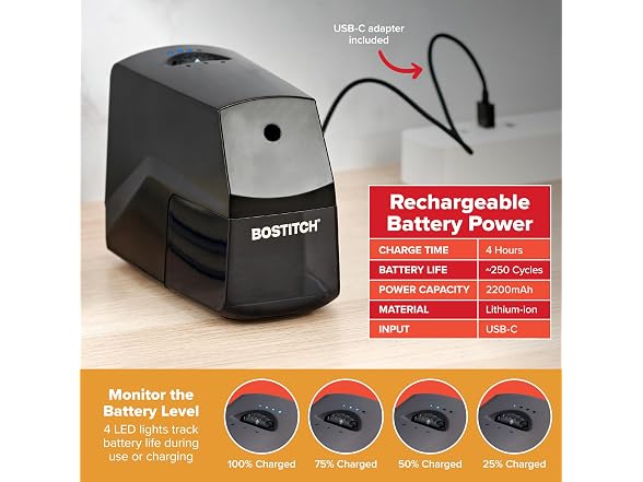 Bostitch Portable Rechargeable Battery Pencil Sharpener