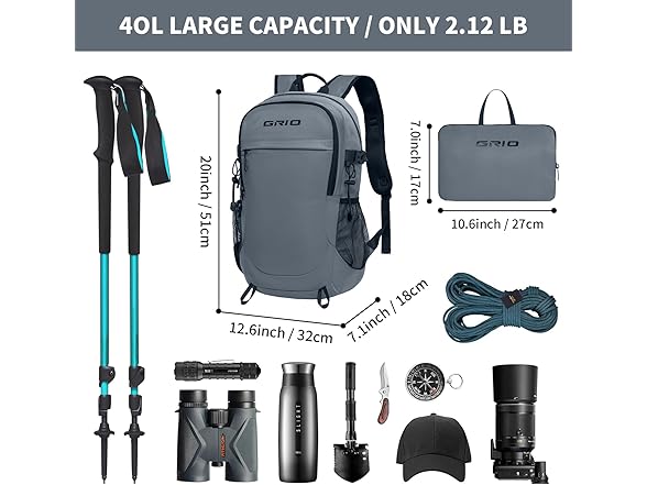 GRIO 40L Lightweight Hiking Backpack