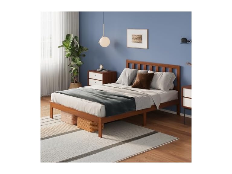 Avenco Solid Wood Platform Bed Frame with Headboard