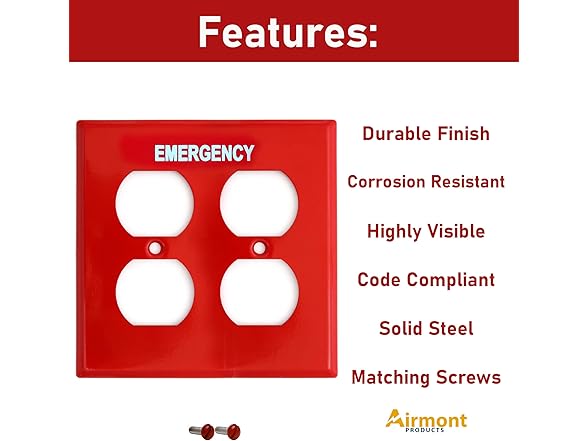 Emergency Red Outlet Covers 2-Gang