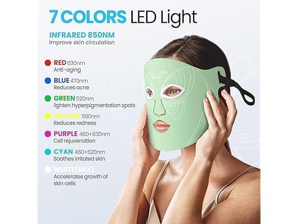 Oiameen Red Light Mask, 7-clolor Red Light Therapy Mask