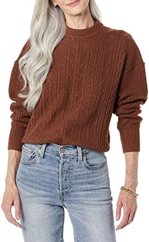 Amazon Essentials Women's Cable Knit Sweater, Soft-Touch Modern Crewneck, Dark Toffee Brown, X-Large, Plus Size Available