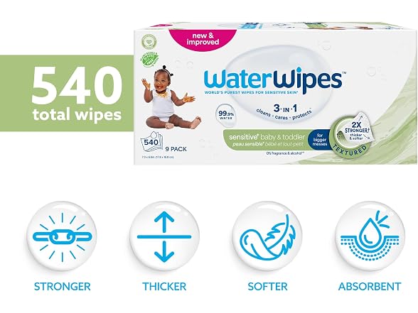 WaterWipes Baby Toddler Wipes 540 Count 9 Packs