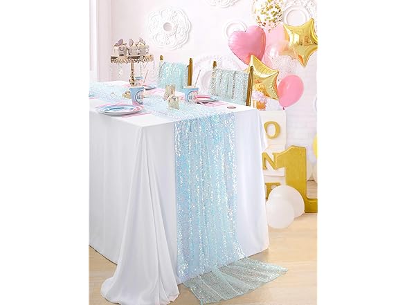 QueenDream Blue Sequin Table Runner