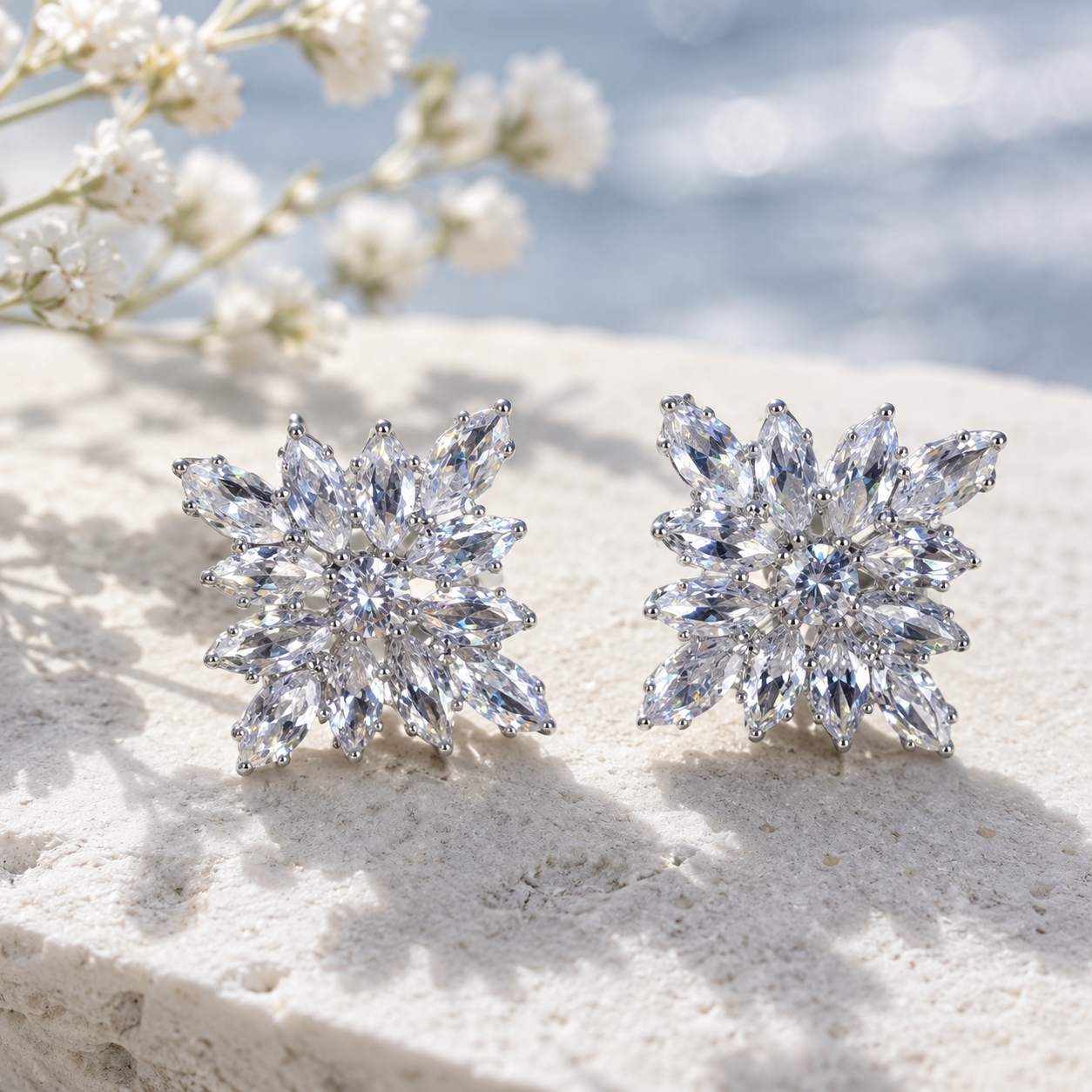 S/S Silver Tone Cluster Cubic Zirconia Stud Earrings - Gallery 8