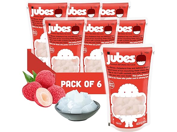 6PK Jubes Lychee Nata De Coco Jelly Cubes 12.7 oz